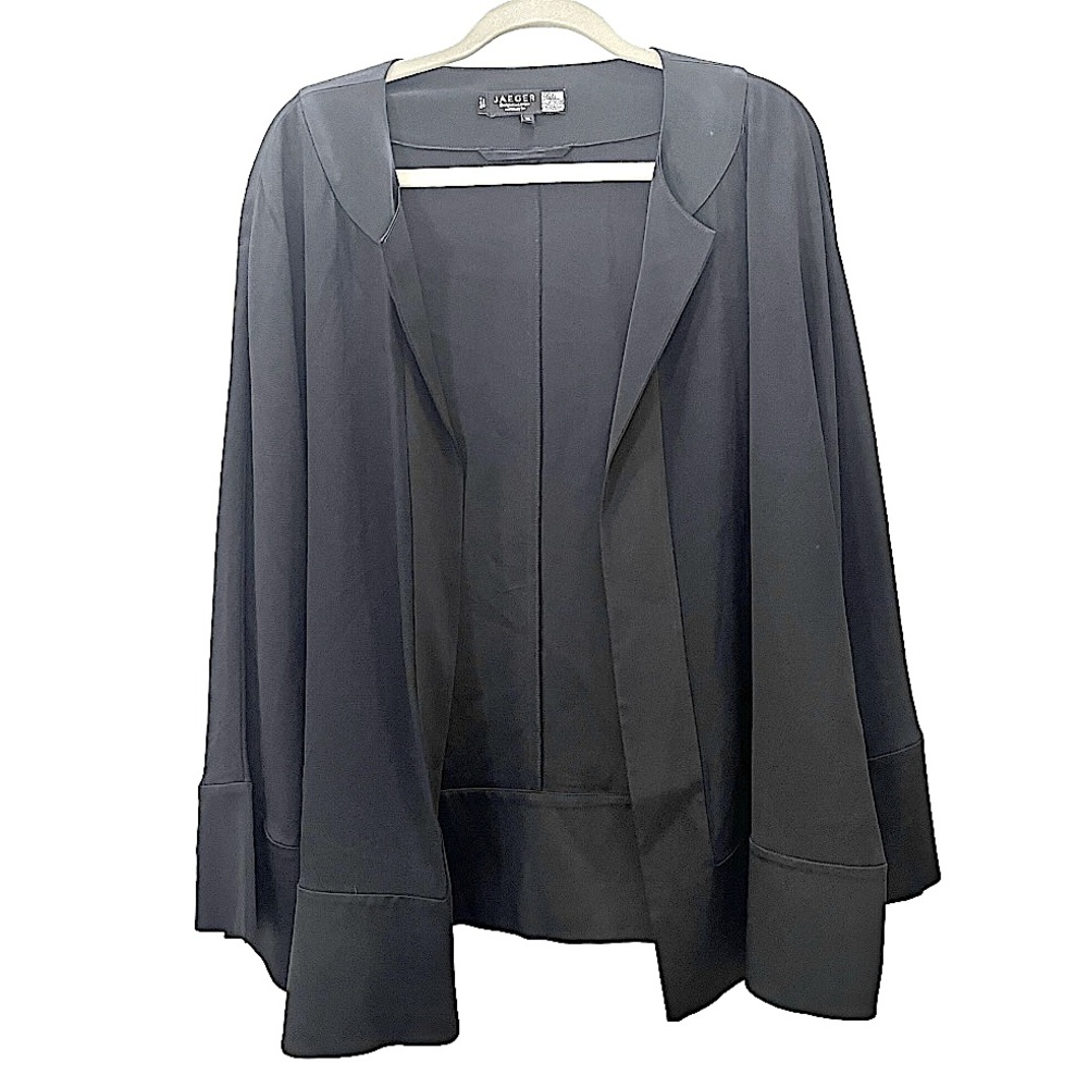 Jaeger‎ London For Saks Fifth Avenue Black Open Jacket Blazer with Satin Trim XL